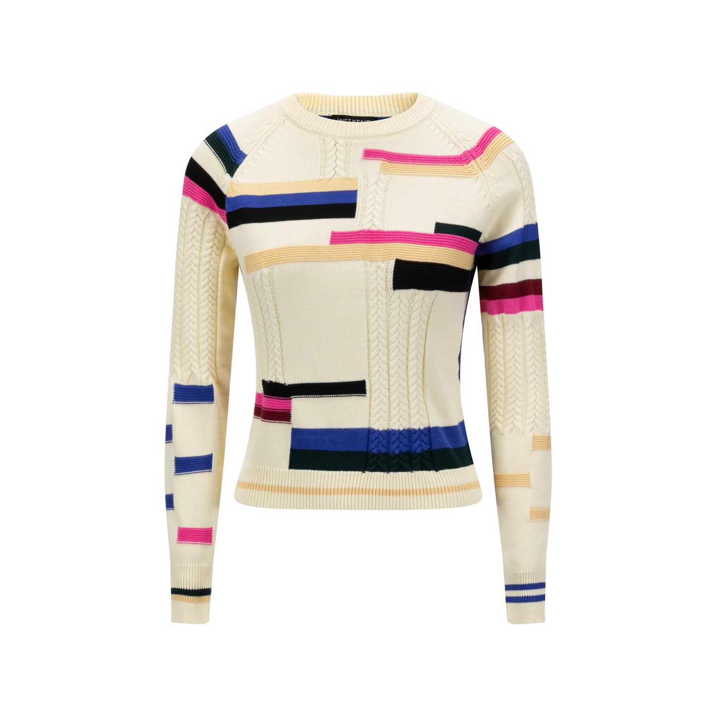 Cream Striped Multi Colored Knit Sweater