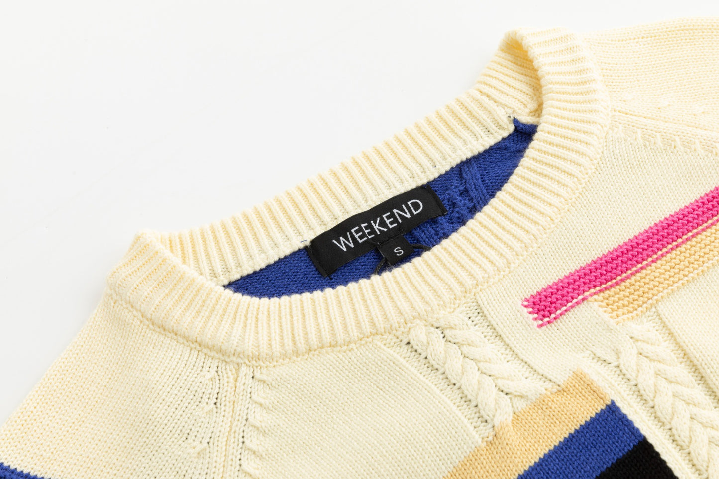 Cream Striped Multi Colored Knit Sweater