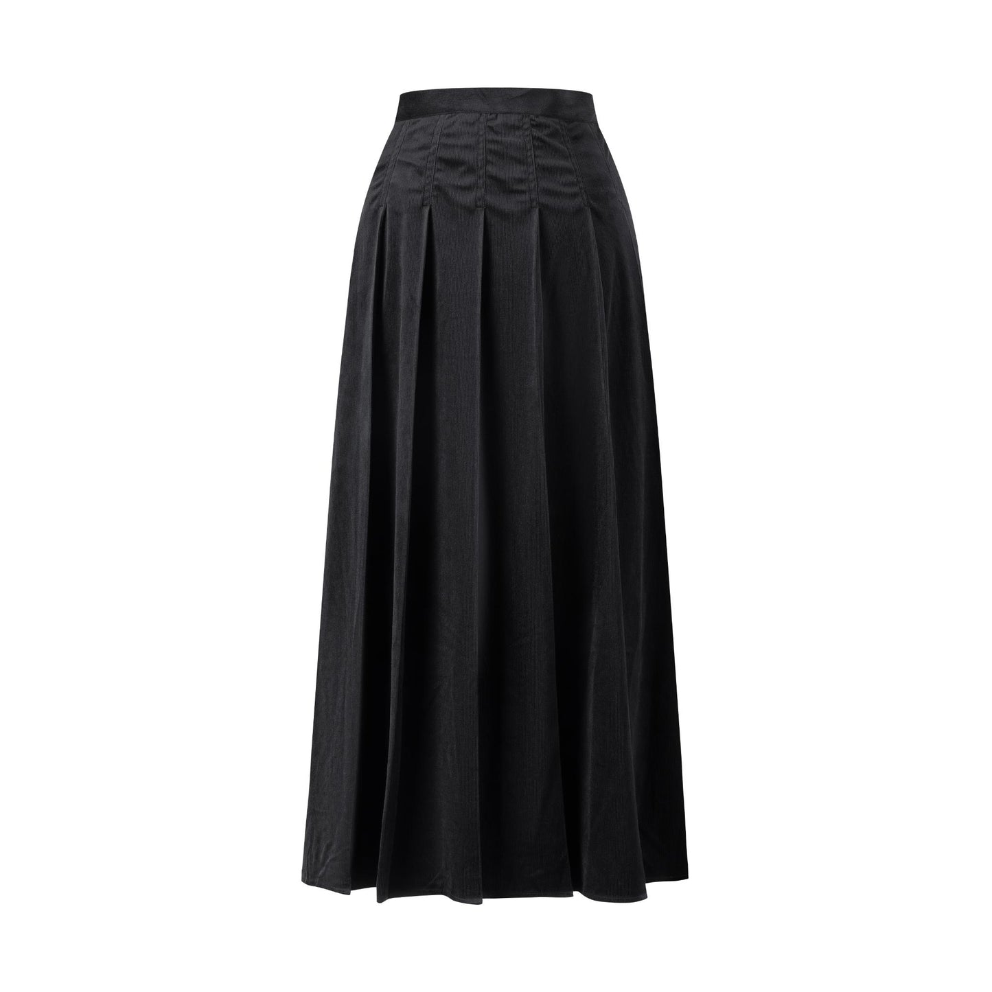 Corduroy Box Pleated Skirt - Long - Black