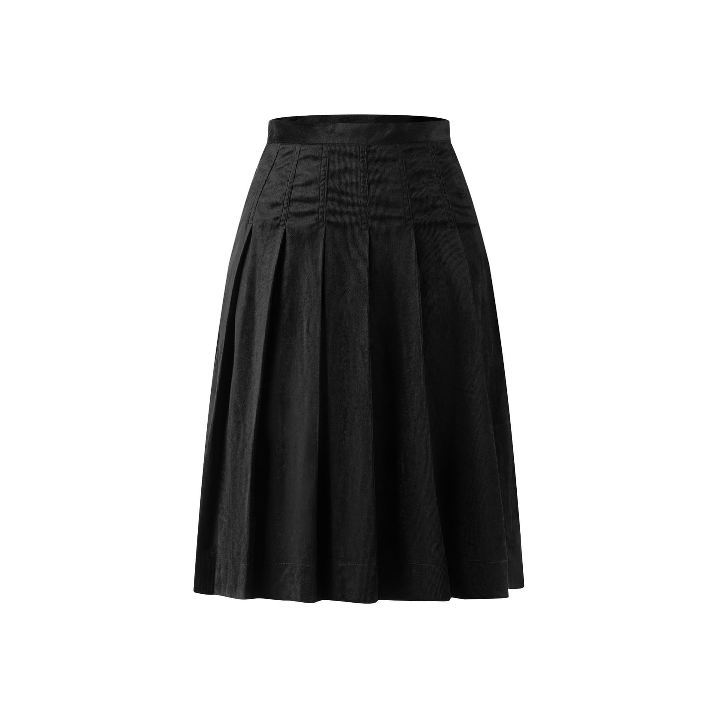 Corduroy Box Pleated Skirt - Short - Black