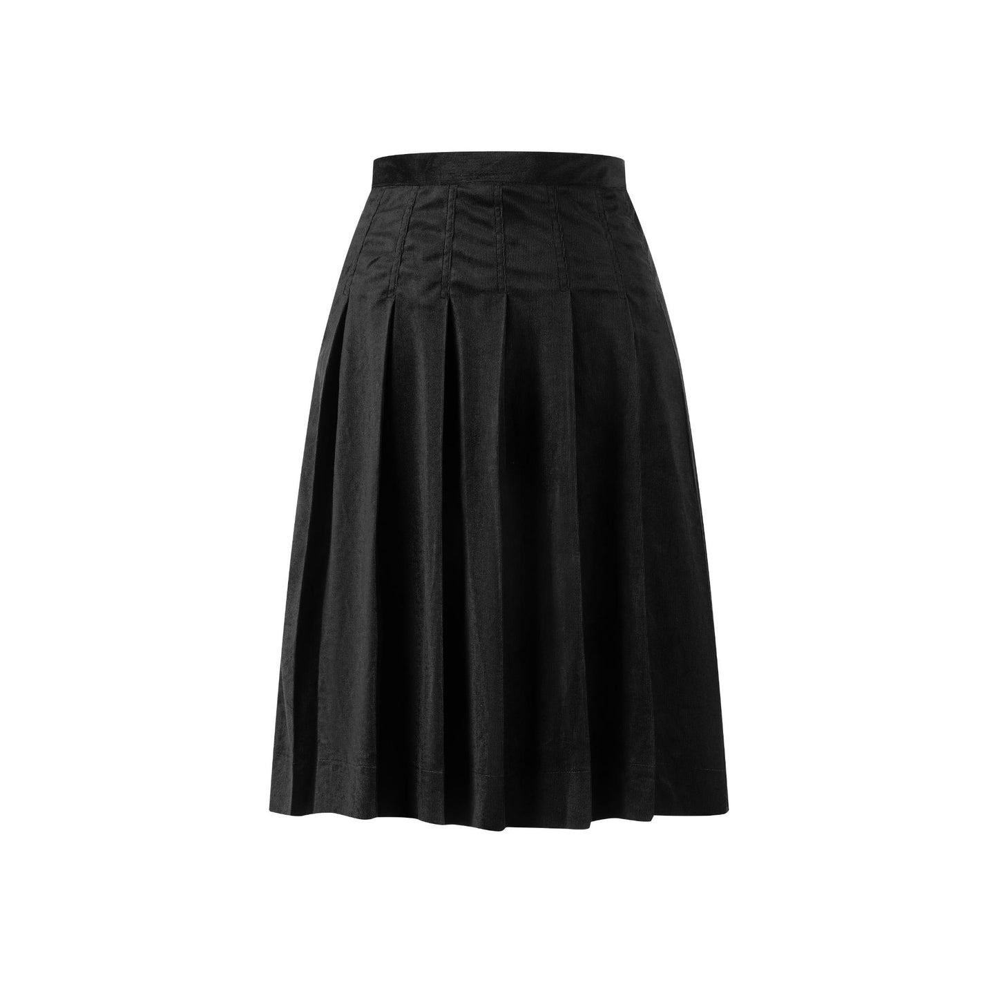 Corduroy Box Pleated Skirt - Short - Black