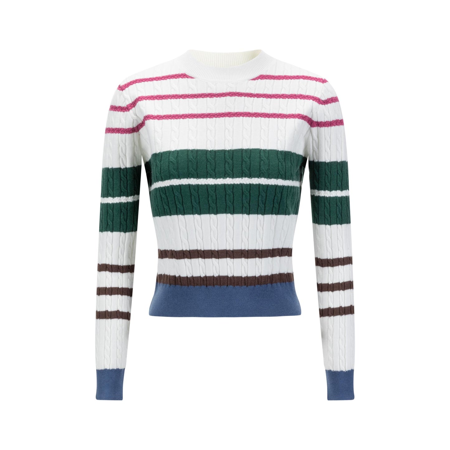 Multi Stripe Printed Cable Knit Sweater - Ivory