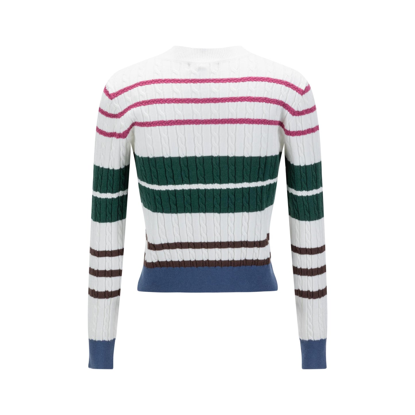 Multi Stripe Printed Cable Knit Sweater - Ivory