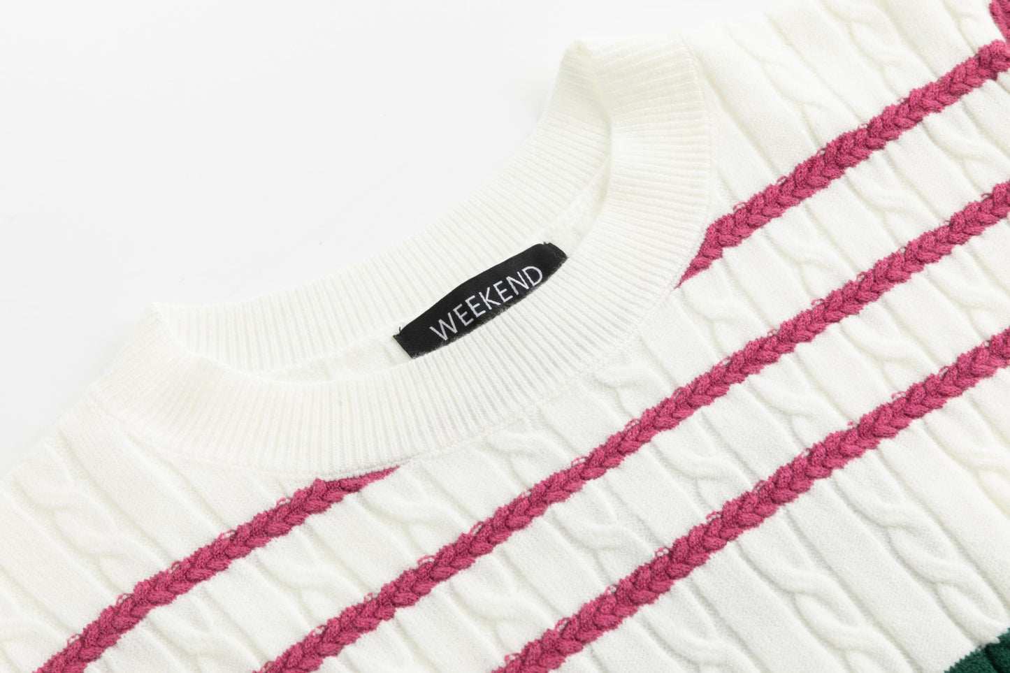 Multi Stripe Printed Cable Knit Sweater - Ivory