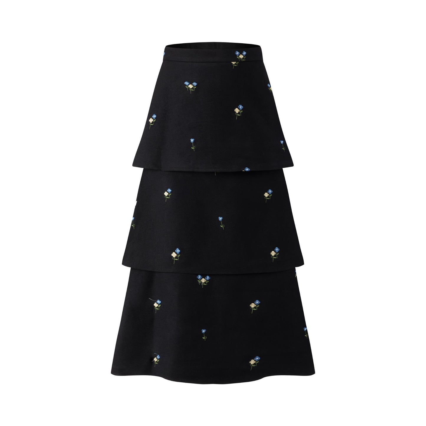 Black Layered Mini Floral Embroidered Skirt