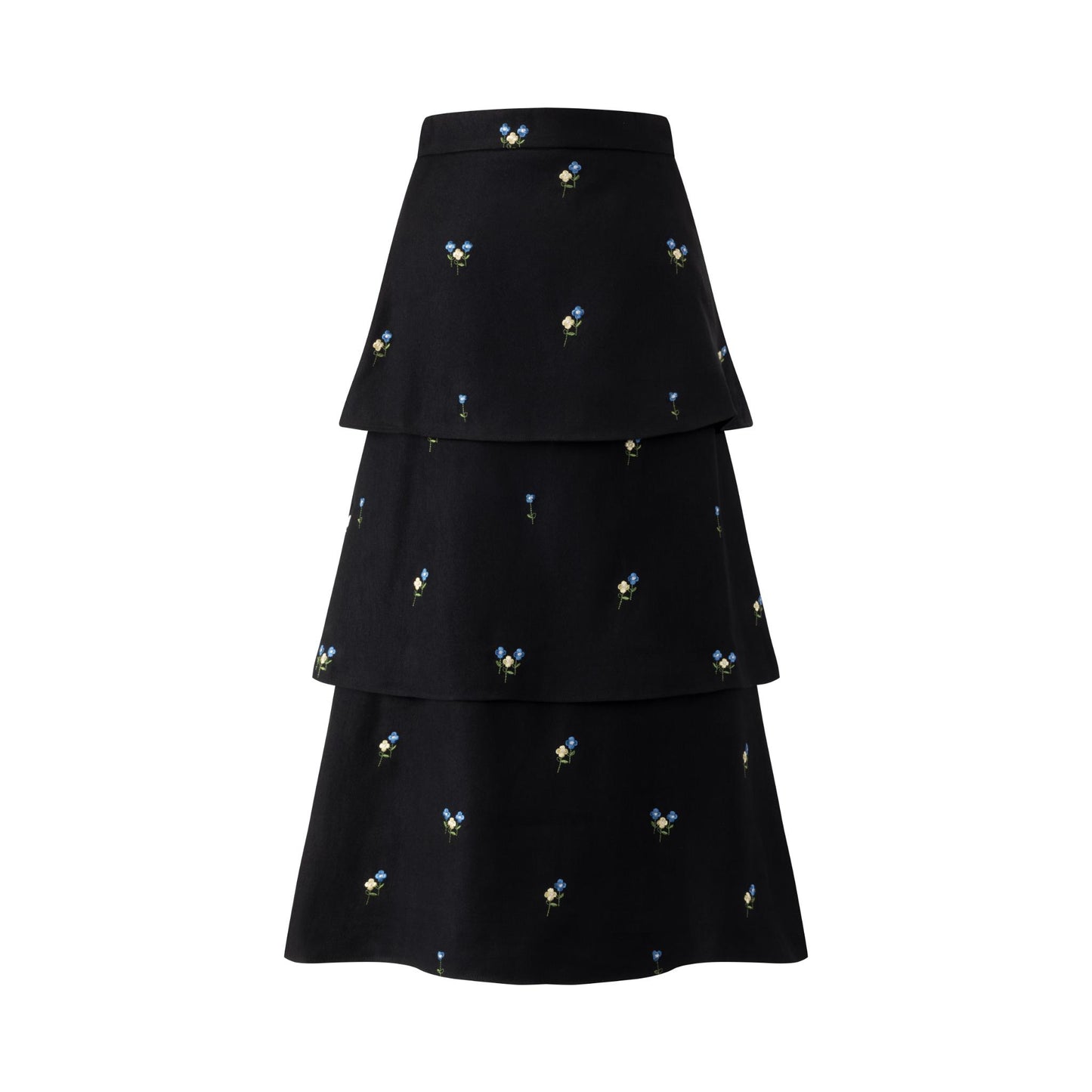Black Layered Mini Floral Embroidered Skirt