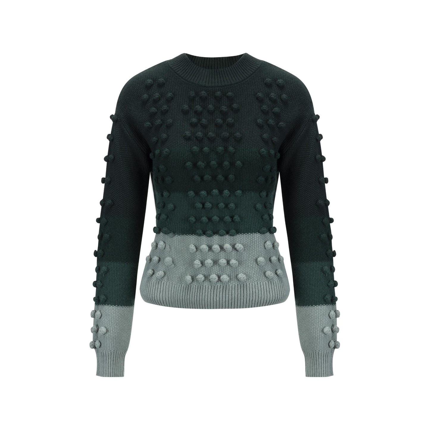 Green Knit Top With Pom Pom Detail