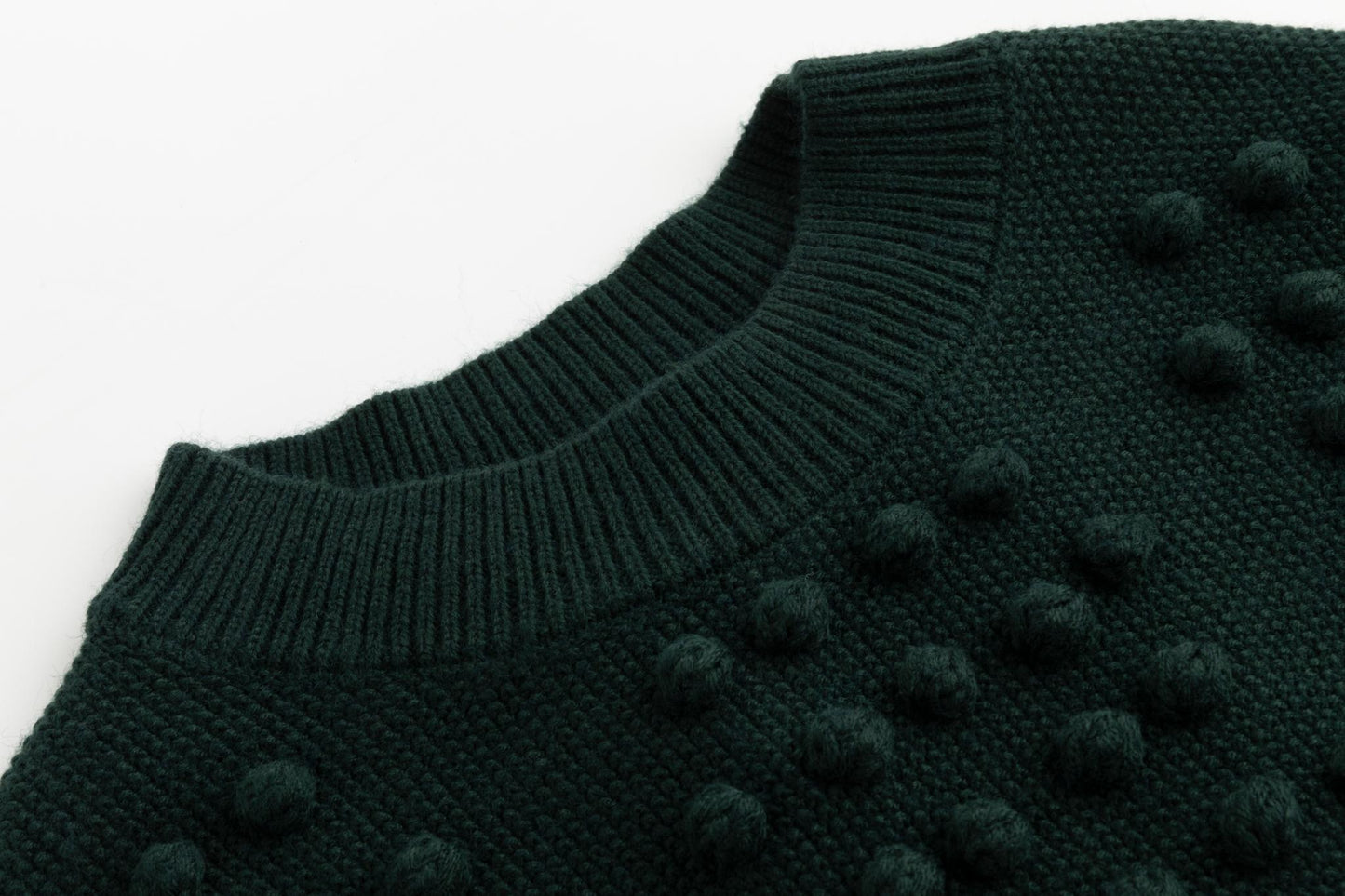 Green Knit Top With Pom Pom Detail