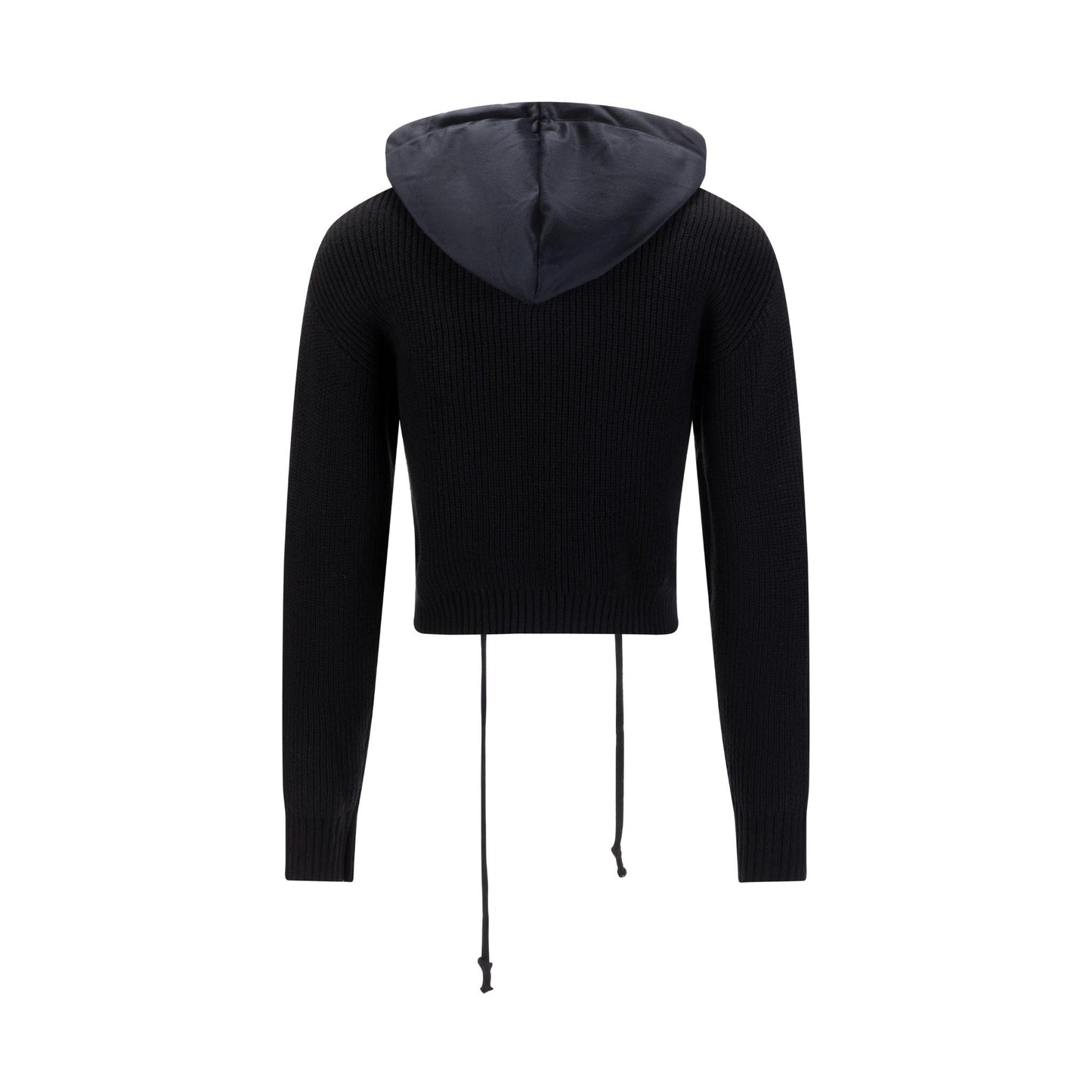 Black Knit And Velvet Zip Up Hoodie