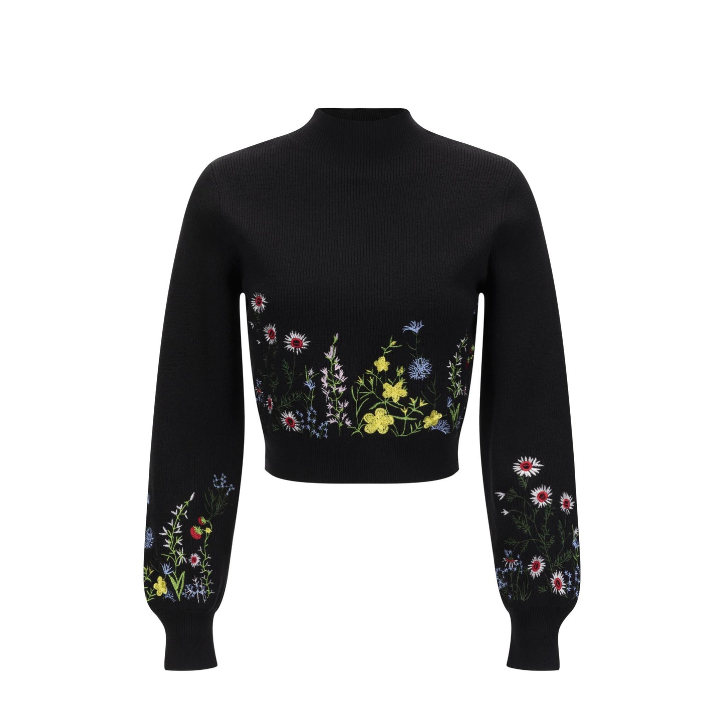 Black Knit With Floral Embroidered Sweater