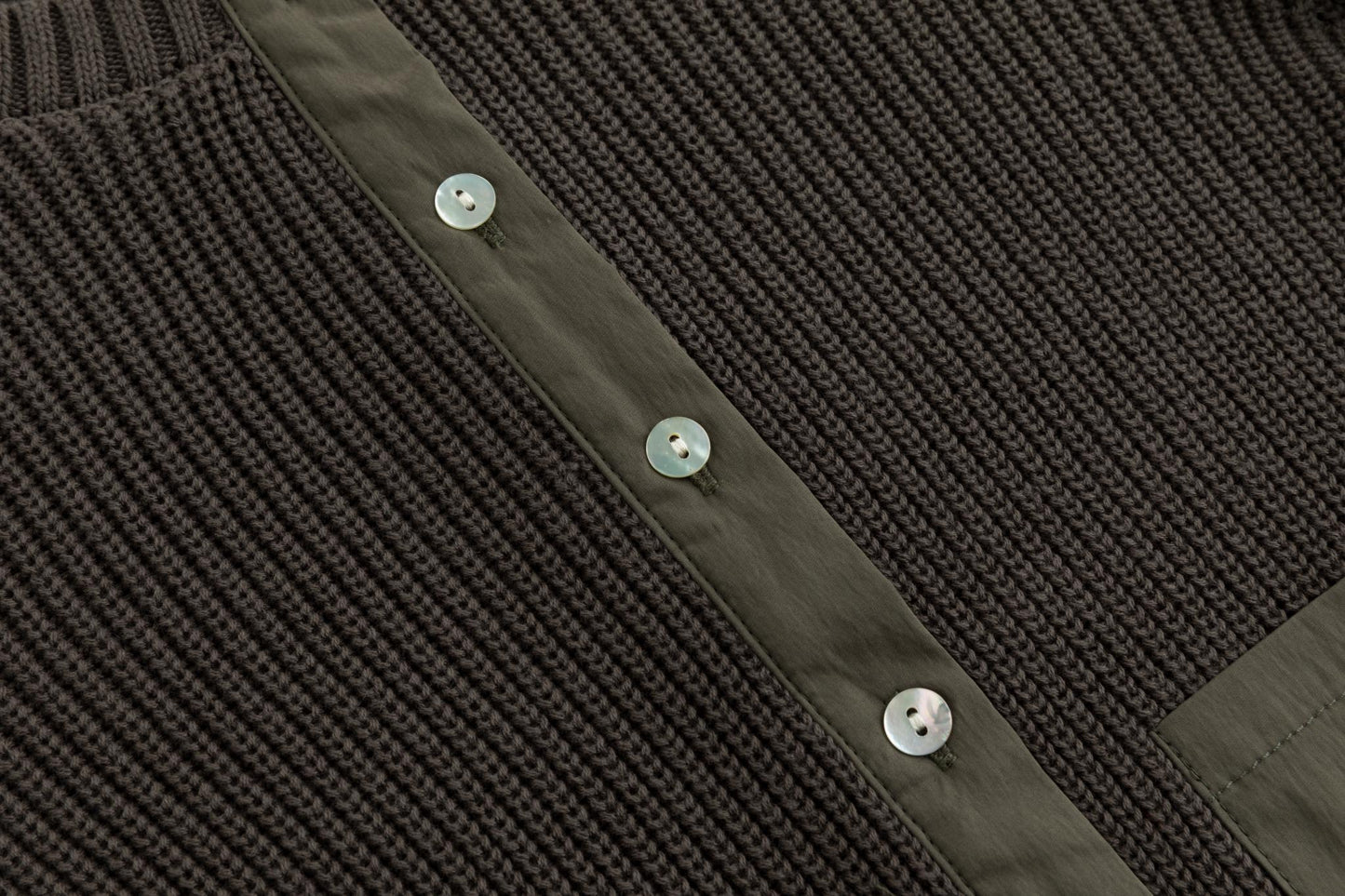 Olive Green Knit Cardigan With Pockets