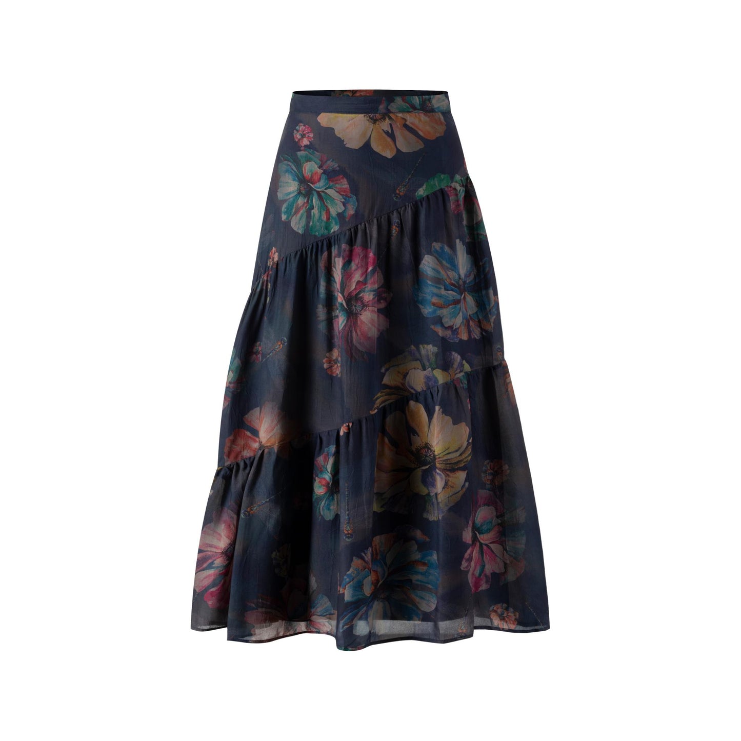 Black Floral Tiered Skirt