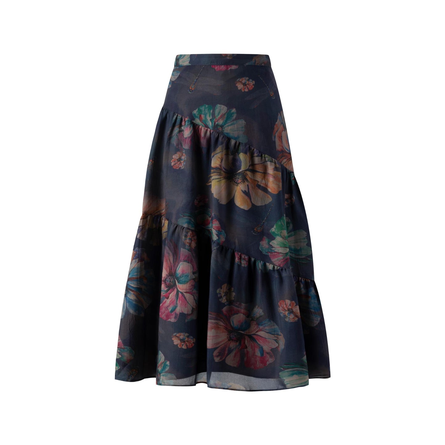 Black Floral Tiered Skirt