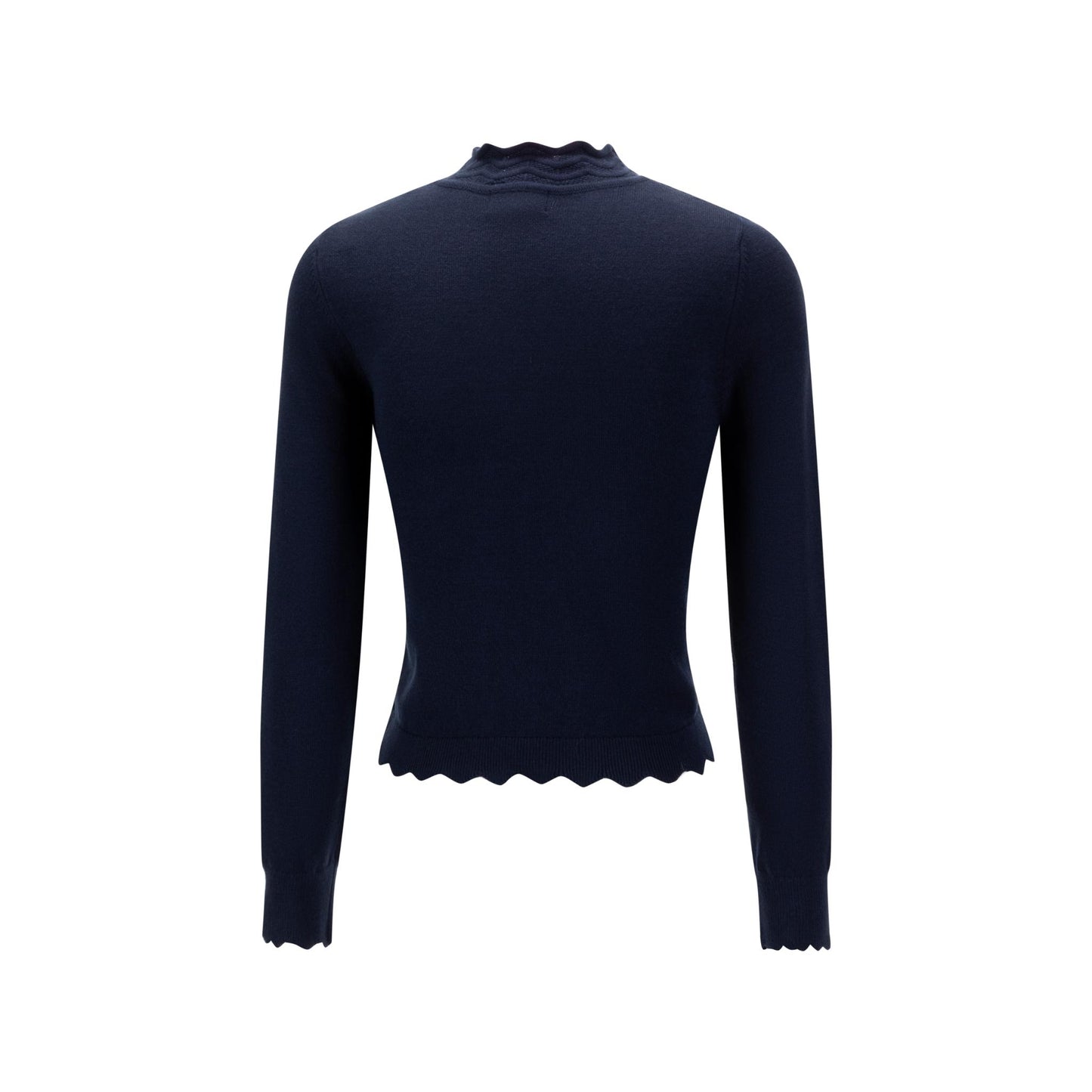 Navy Scallop Detail Mock Neck Sweater
