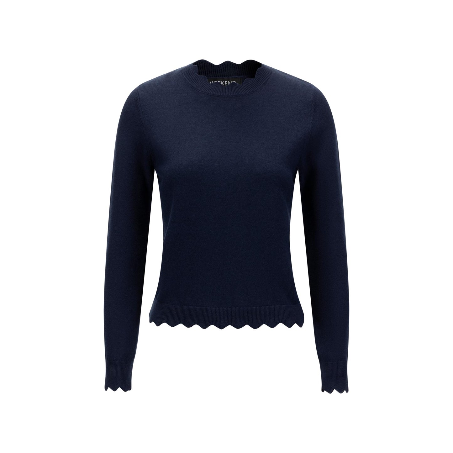 Navy Scallop Knit Top