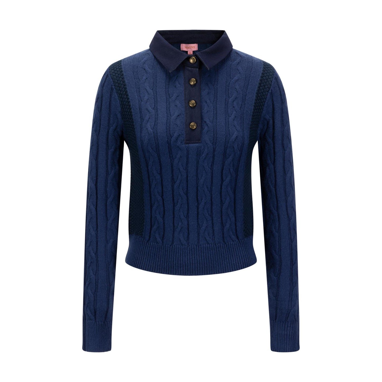 Multi Colored Blue Cable Knit Henley Sweater