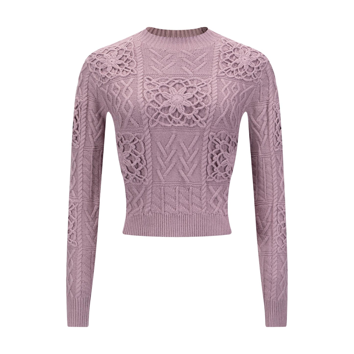 Mauve Knit Detailed Turtle Neck Sweater