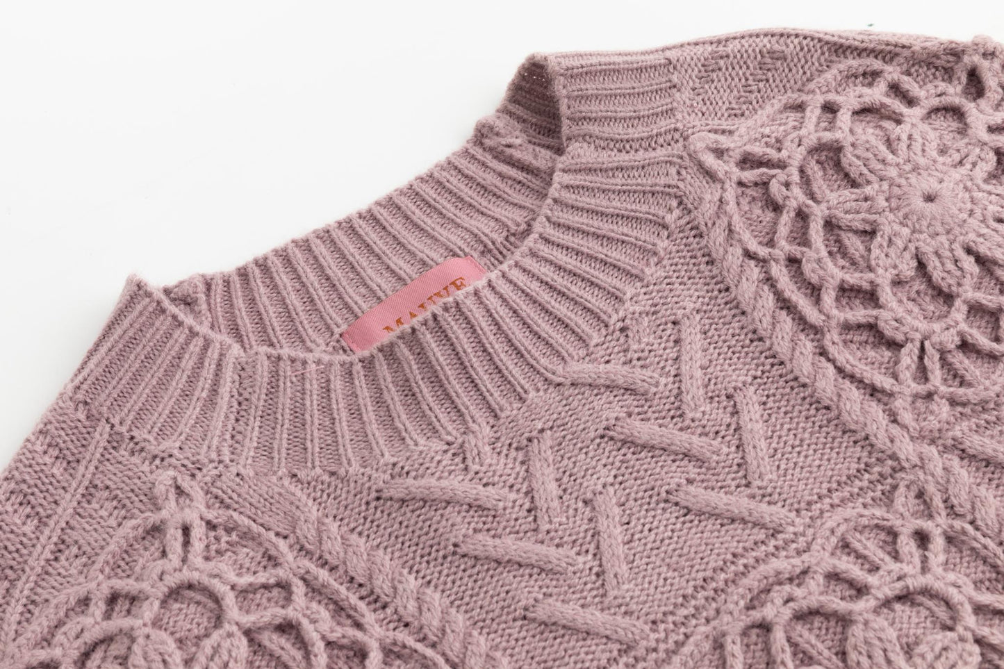 Mauve Knit Detailed Turtle Neck Sweater