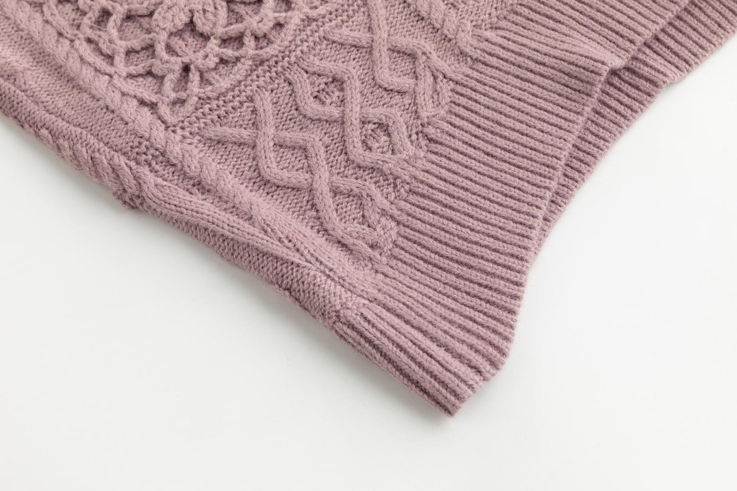 Mauve Knit Detailed Turtle Neck Sweater