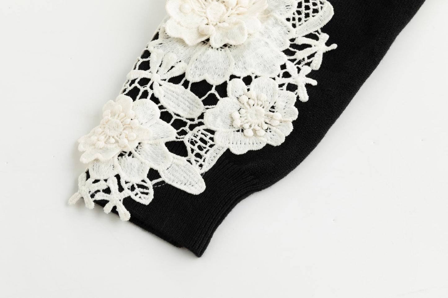 Black And White 3D Flower Knit Top
