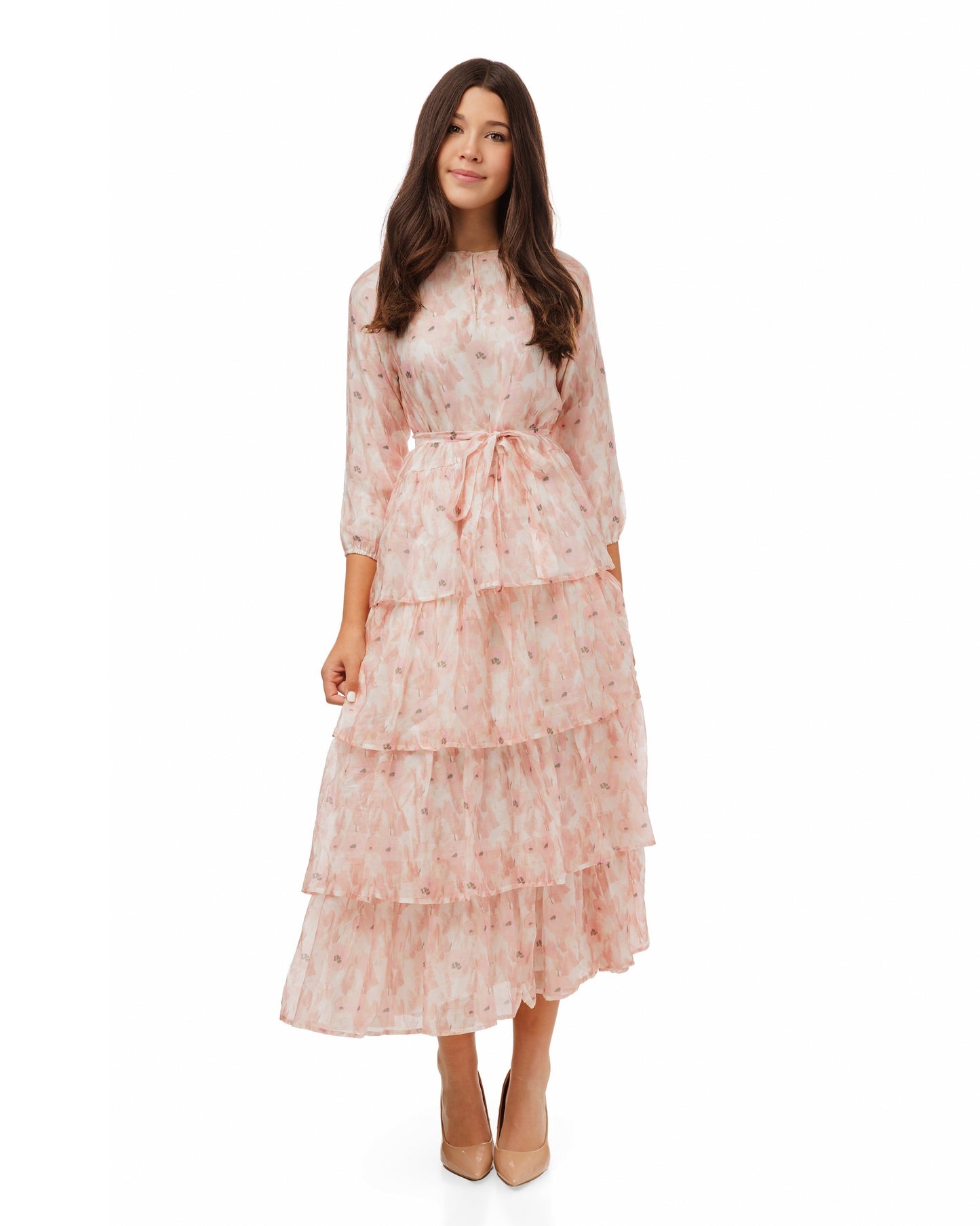 Pink Floral Layered Dress