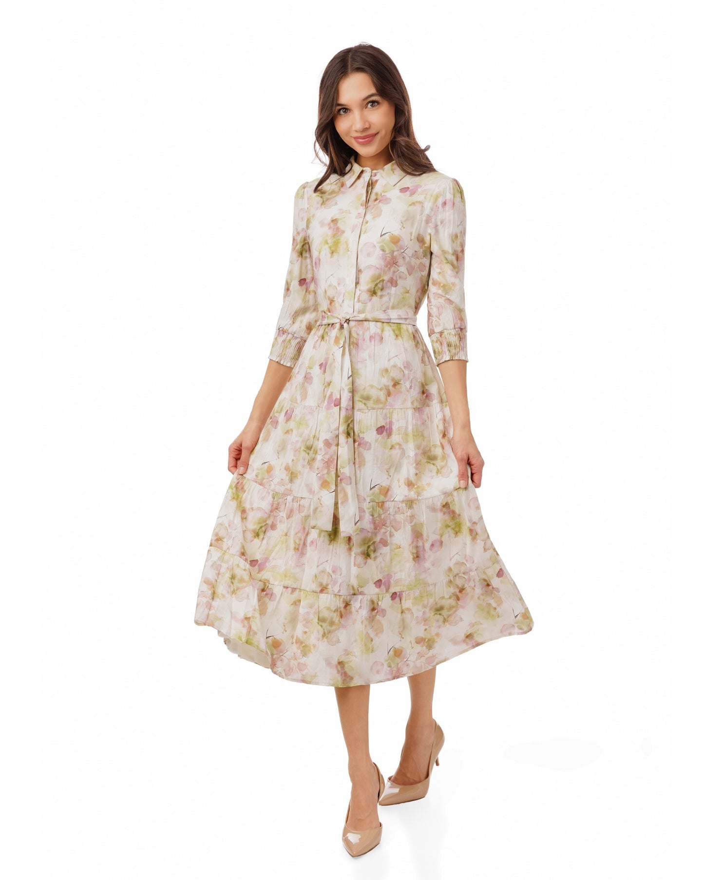 Yellow And Plum Watercolor Print Dress