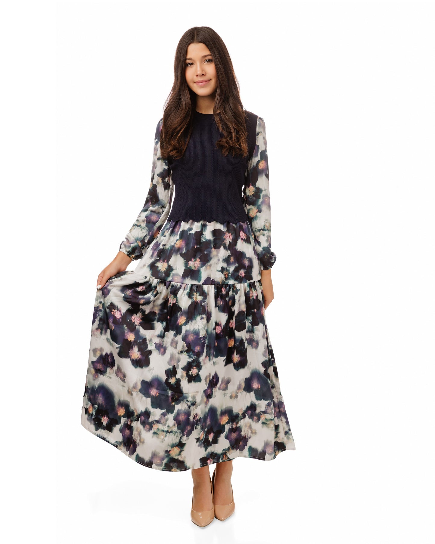 Floral Overlay Dress With Knit Dress