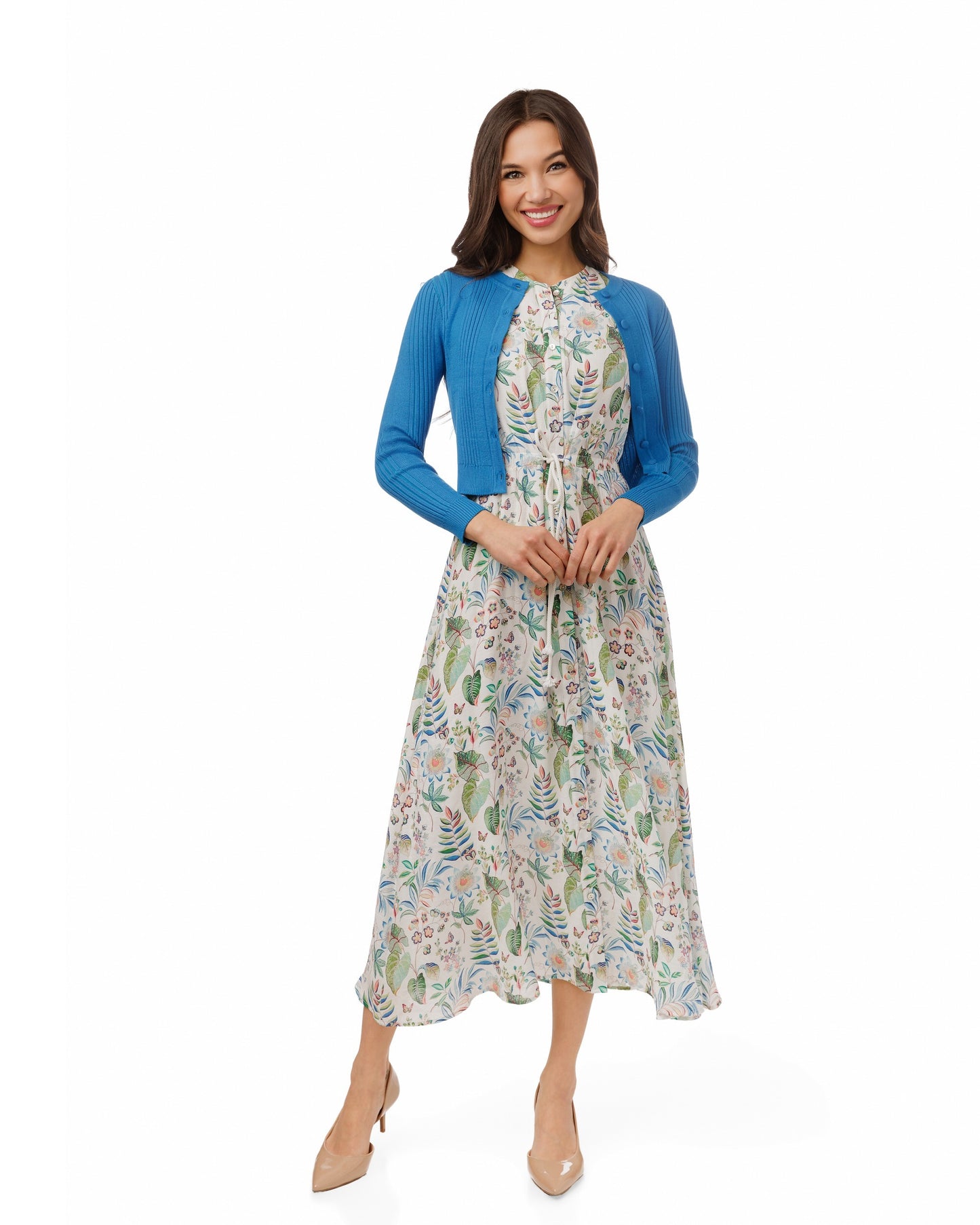 Printed Drawstring Jumper With Cardigan