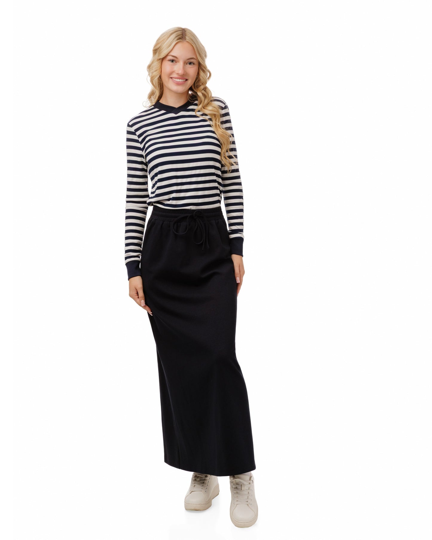 Striped V-Neck Top - Black