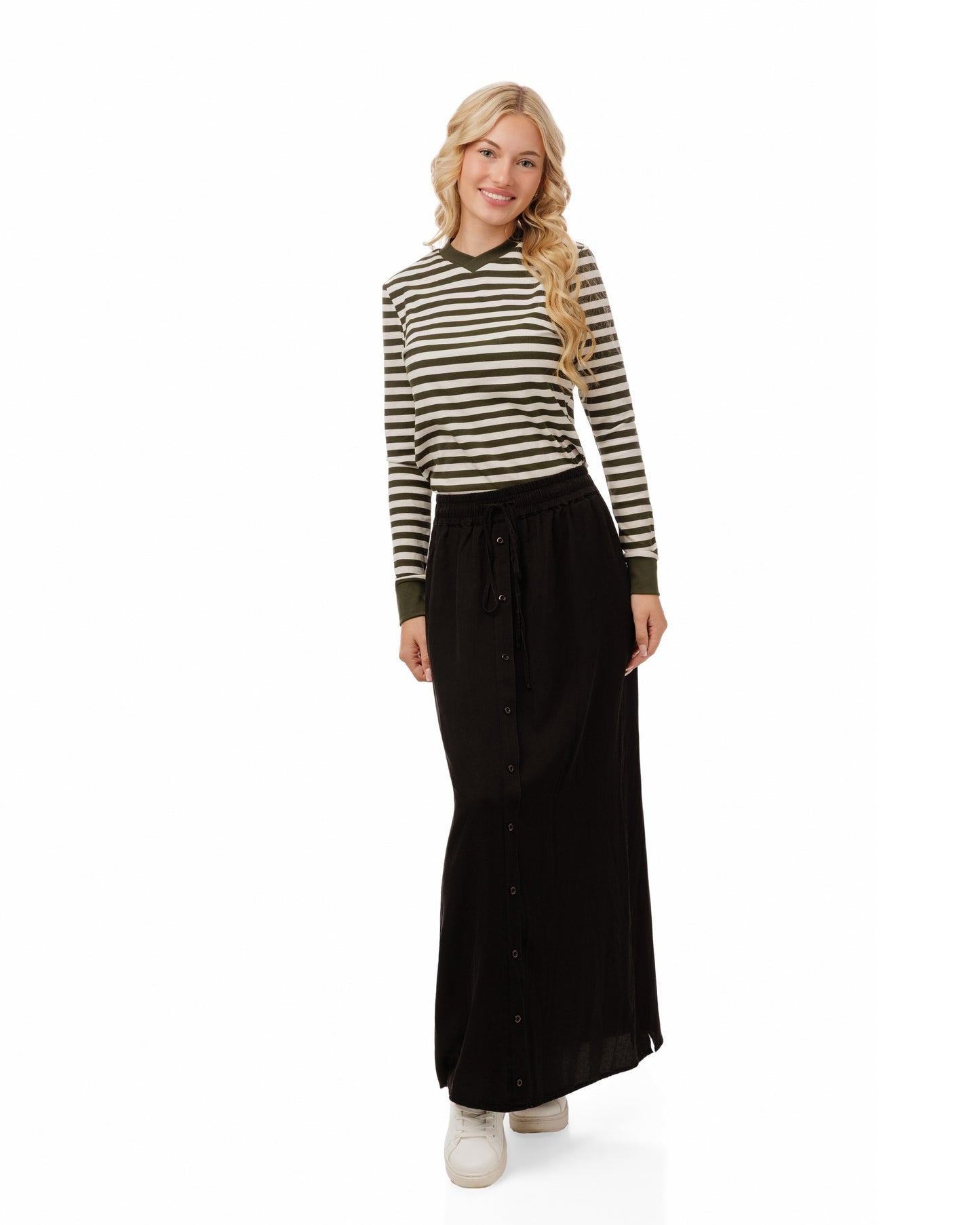 Striped V-Neck Top - Green