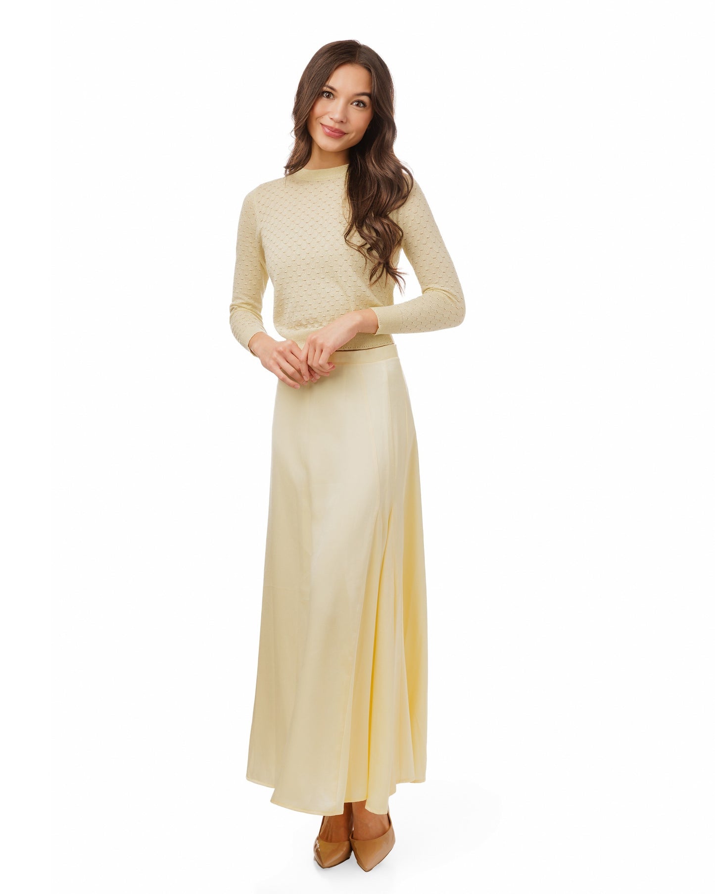 Pale Yellow Satin Skirt