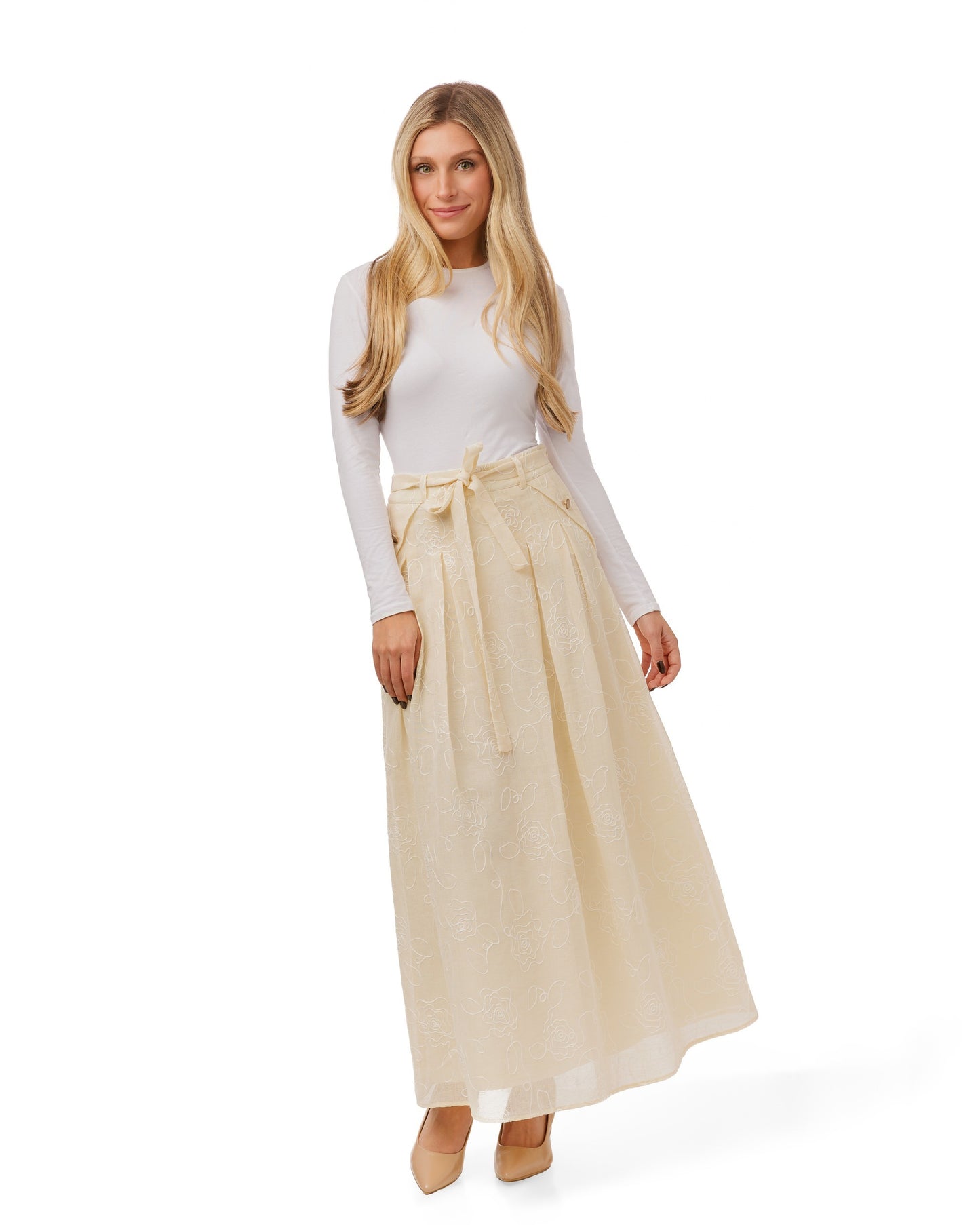 Embroidered Pale Yellow Skirt