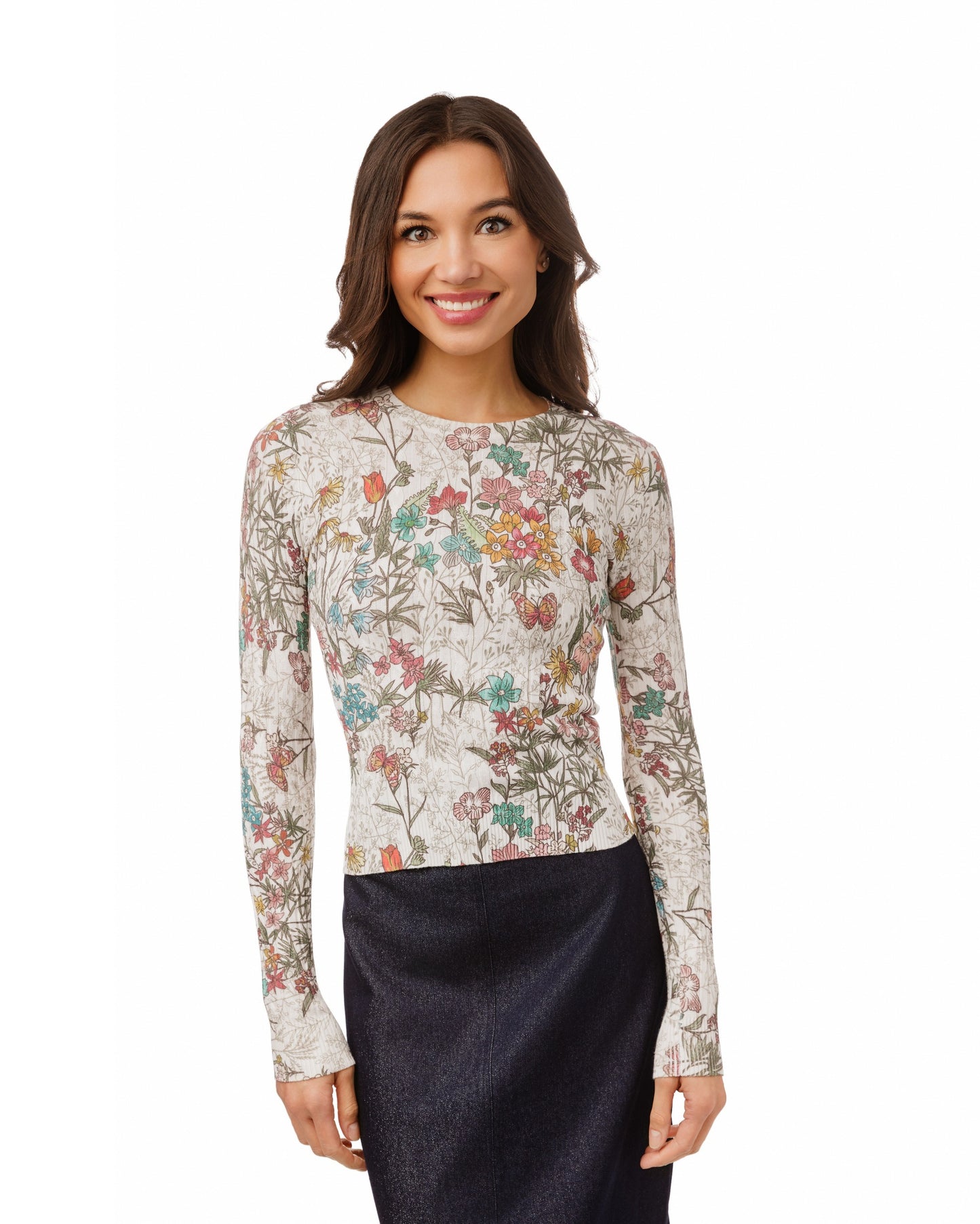 Printed Floral Cable Knit