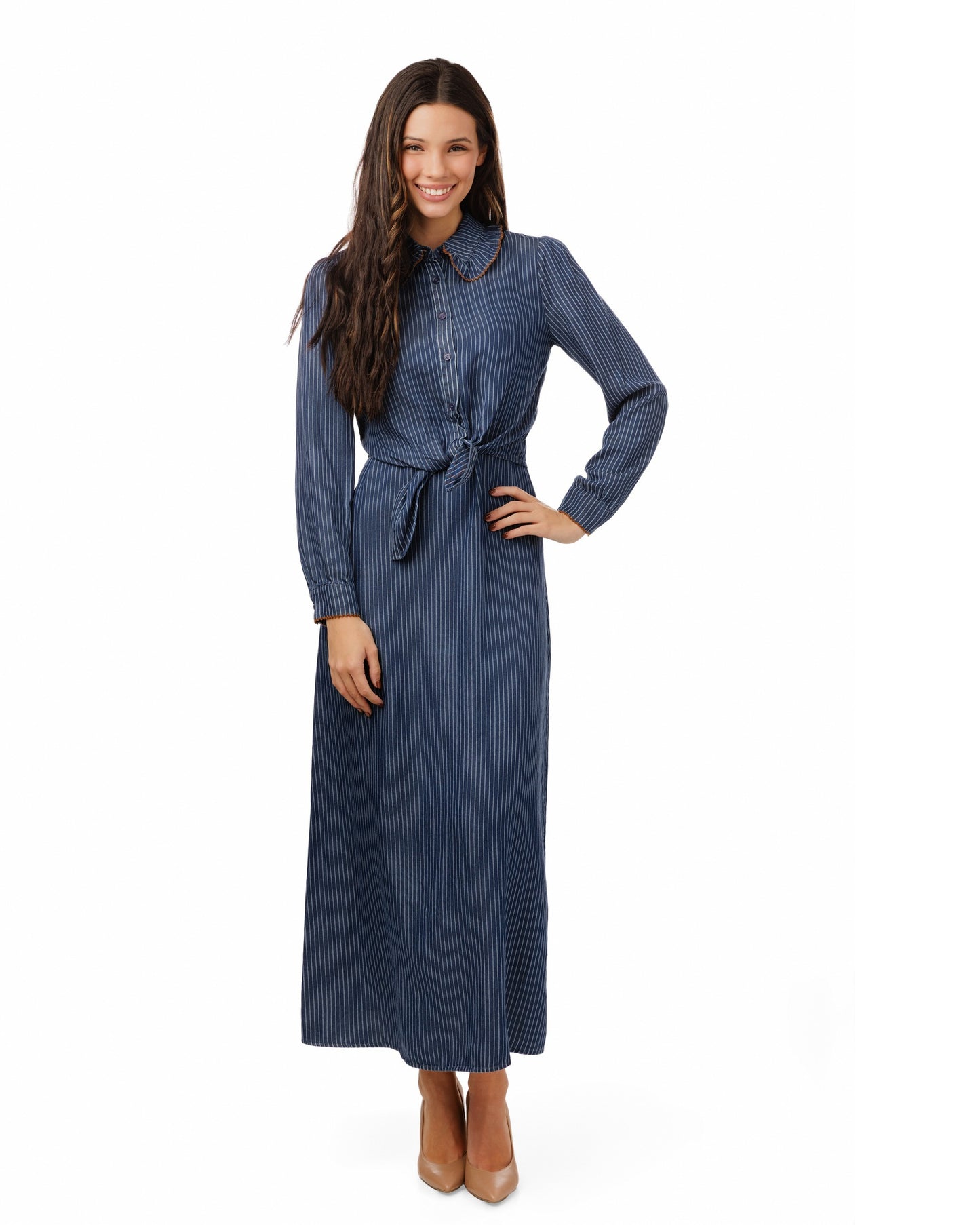 Navy Striped Denim Overlay Dress