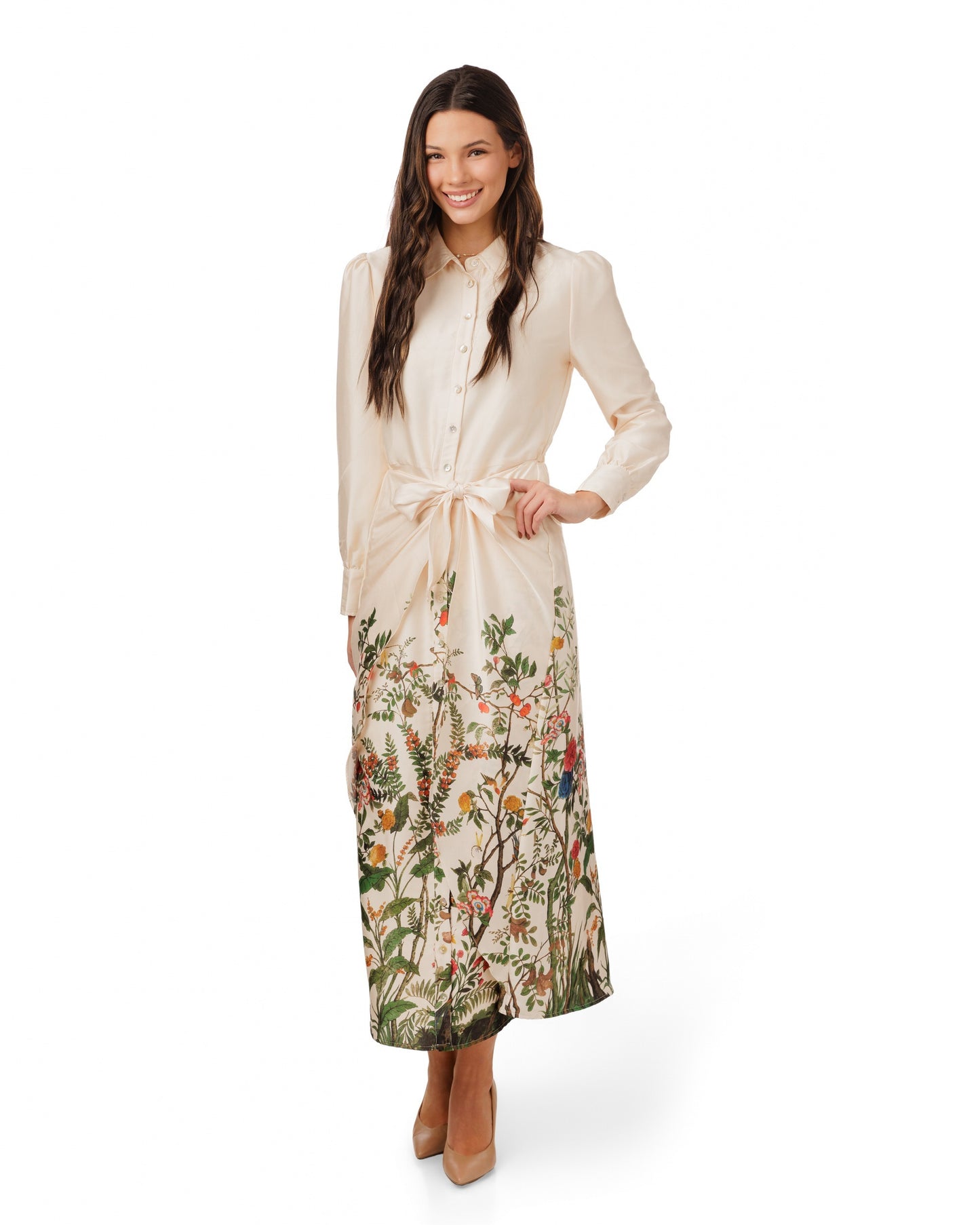 Ivory Satin Dress With Floral Bottom