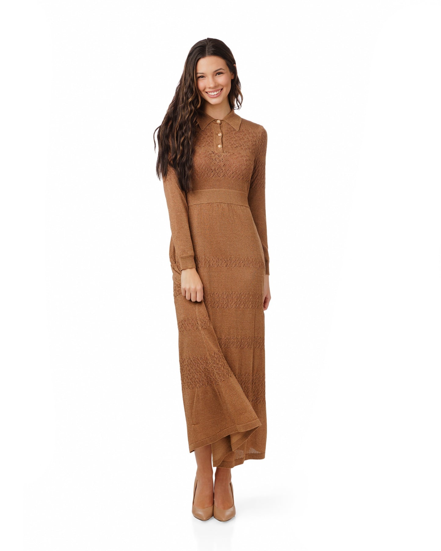 Brown Knit Dress With Collar