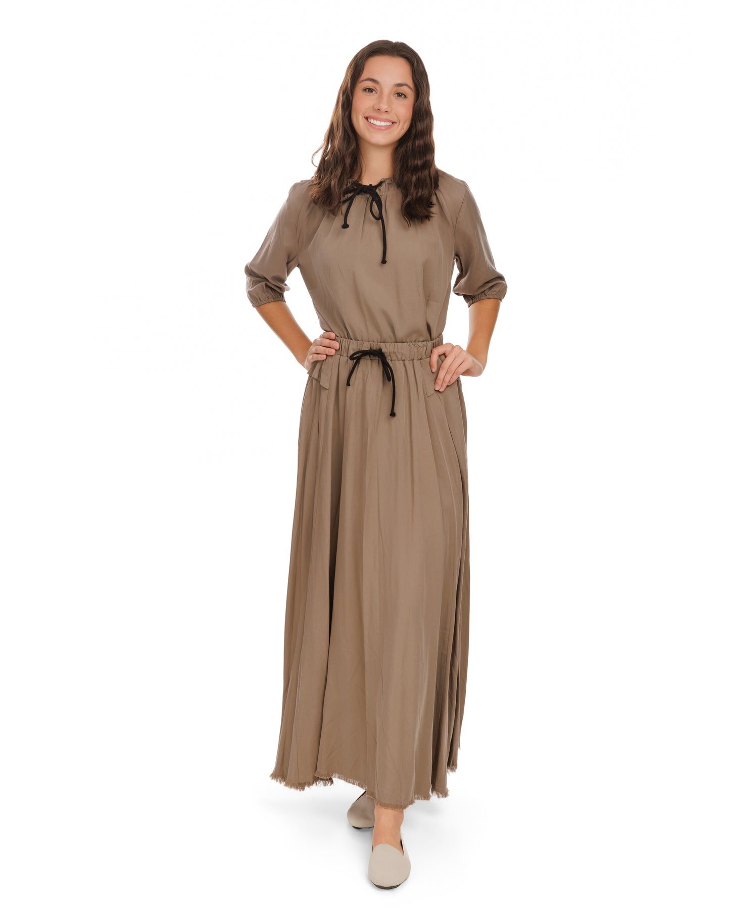 Drawstring Waistband Skirt- Fawn