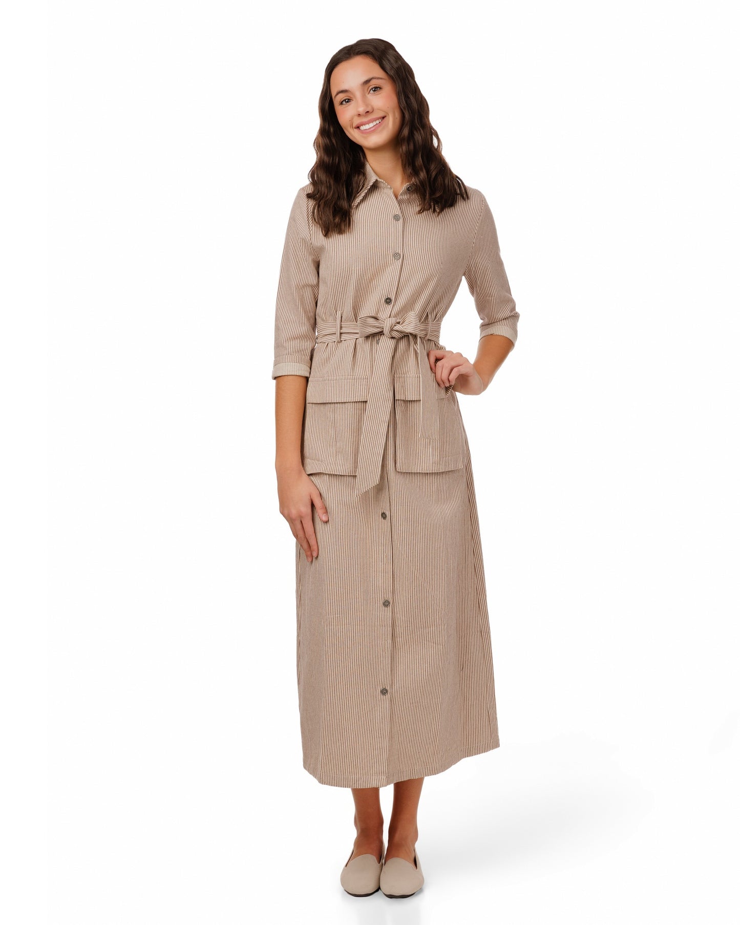 Stripe Pocket Dress - Rust/White