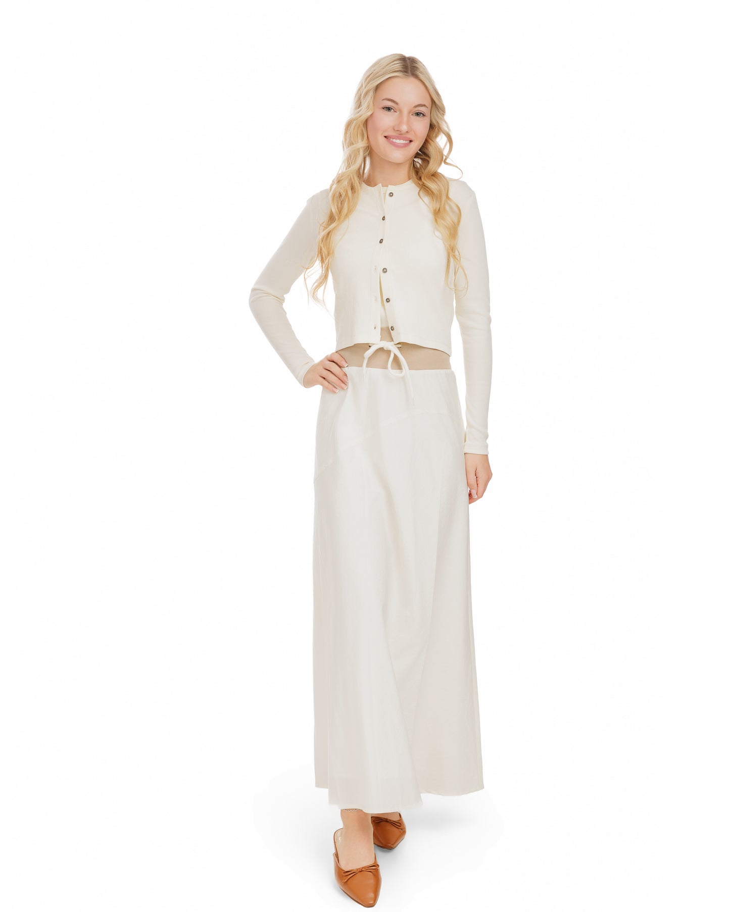 Cropped Ribbed Twin Set- Cream