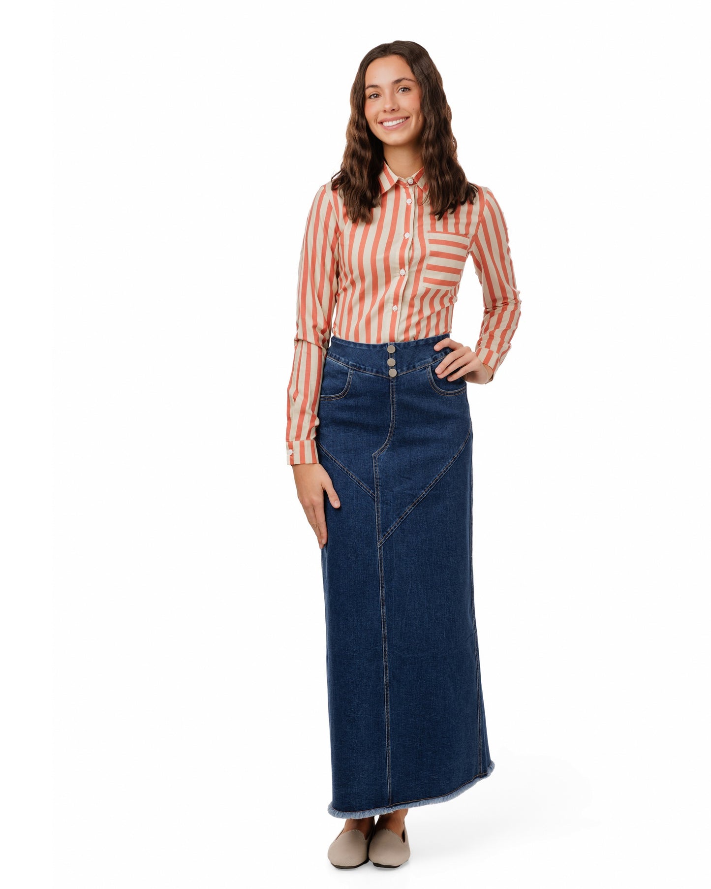 3 Button Denim Skirt- Blue Denim