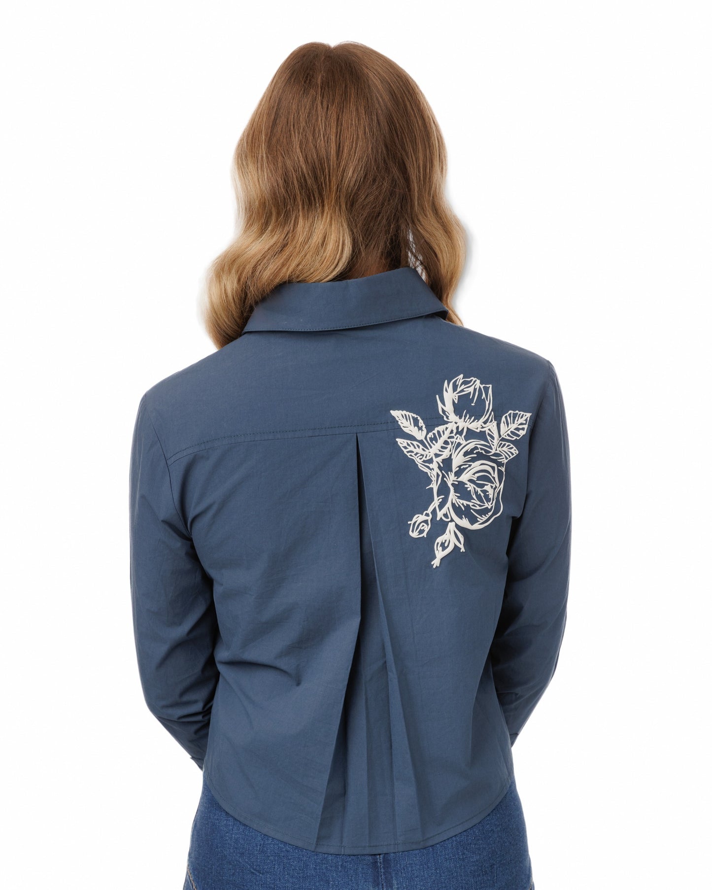 Blue Blouse With Silver Beaded Design