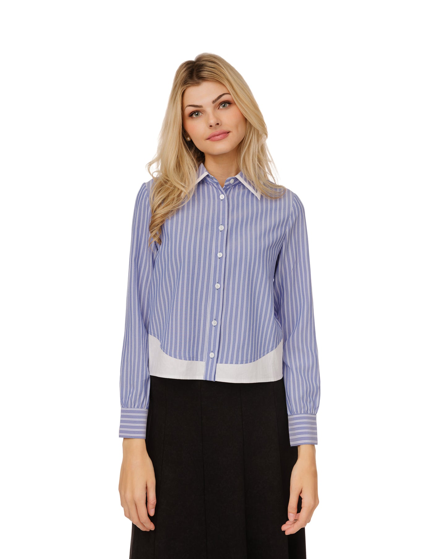 Navy And White Striped Blouse - WS61154T-A