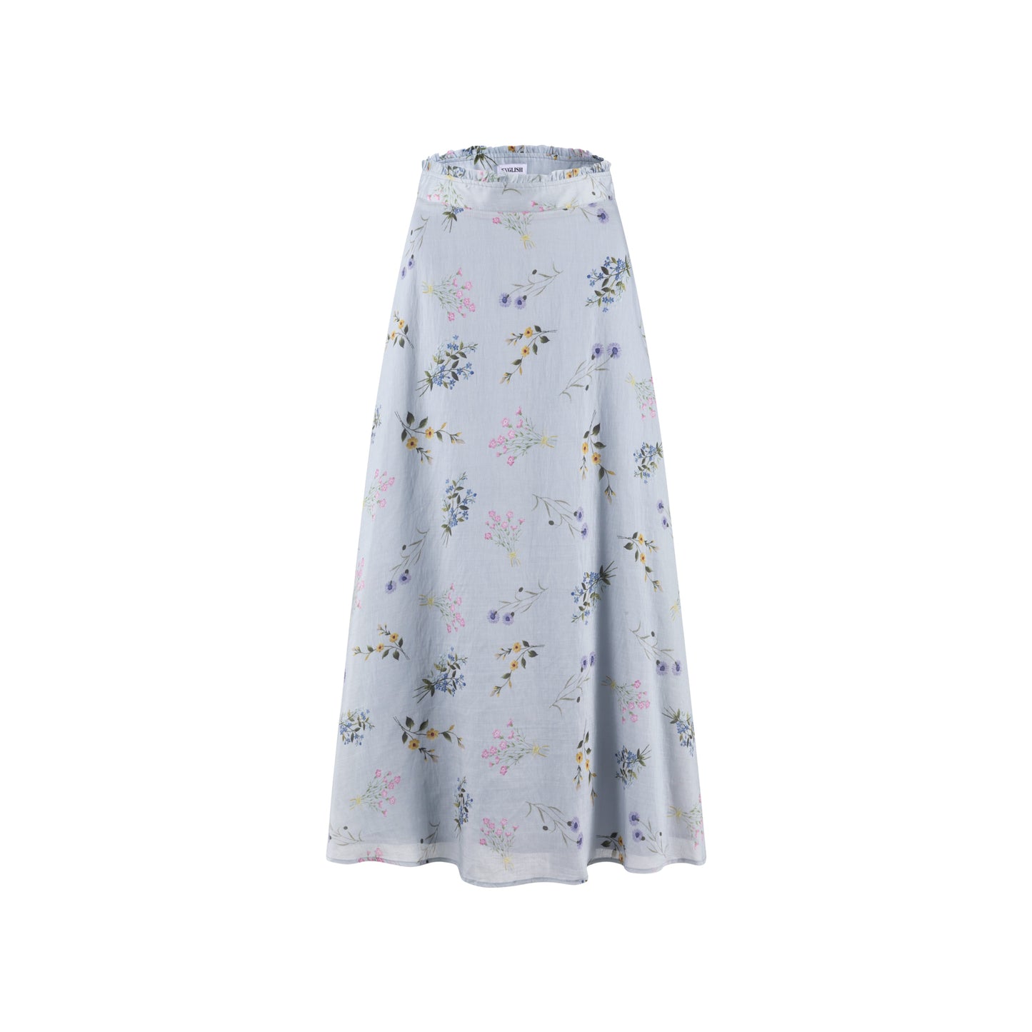 Light Blue Printed Floral Chiffon Maxi Skirt