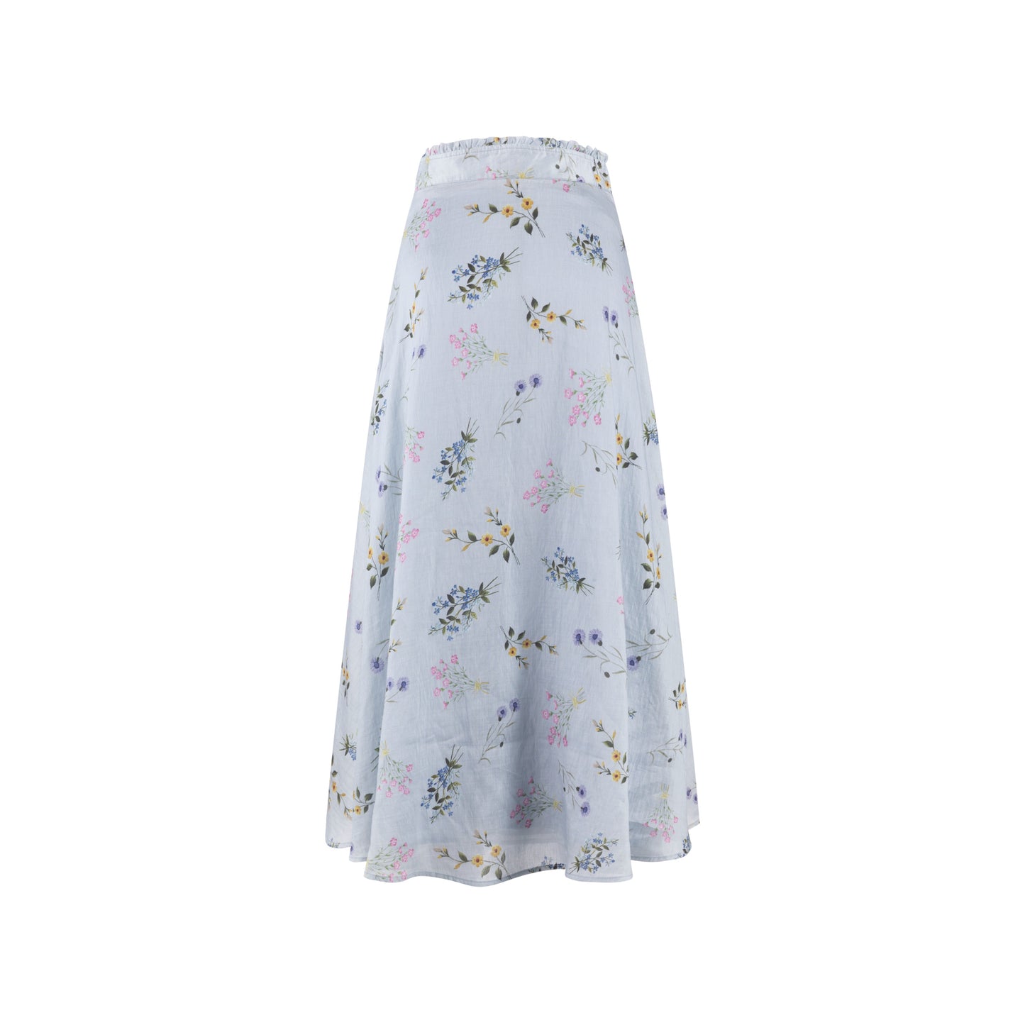 Light Blue Printed Floral Chiffon Maxi Skirt