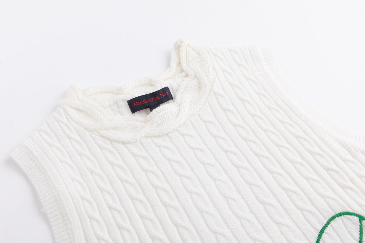 White Cable Knit Vest With Embroidery