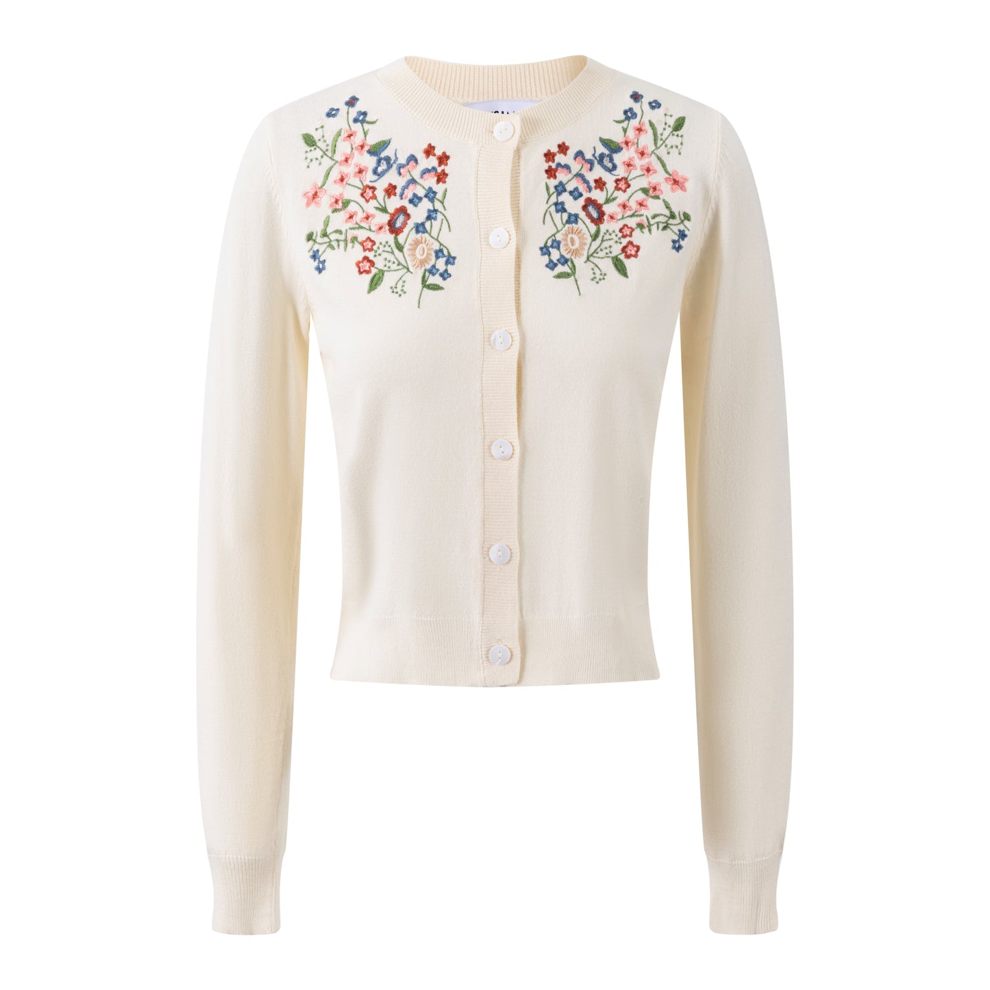 Ivory Knit Top With Colorful Embroidered Flowers