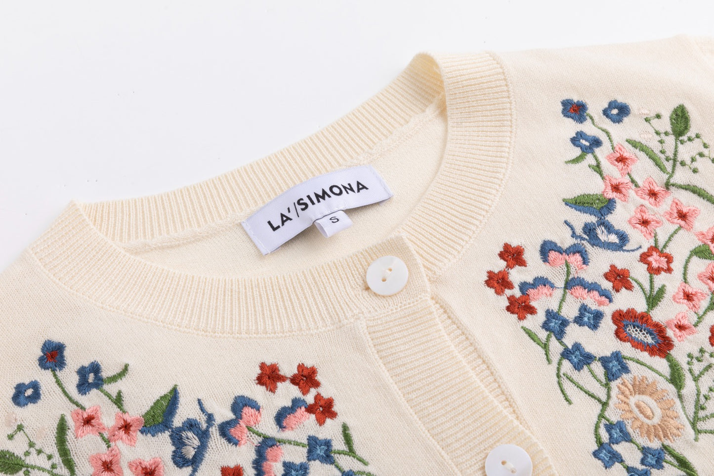 Ivory Knit Top With Colorful Embroidered Flowers