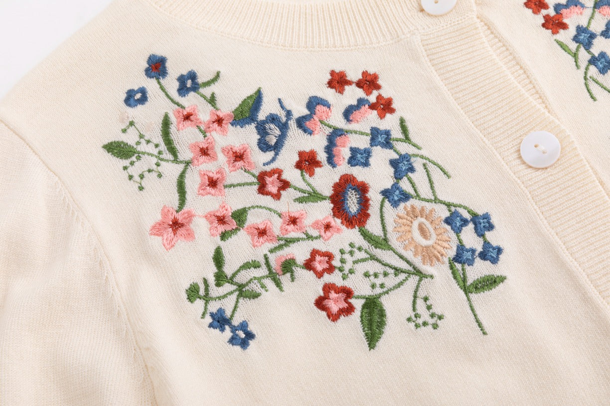 Ivory Knit Top With Colorful Embroidered Flowers
