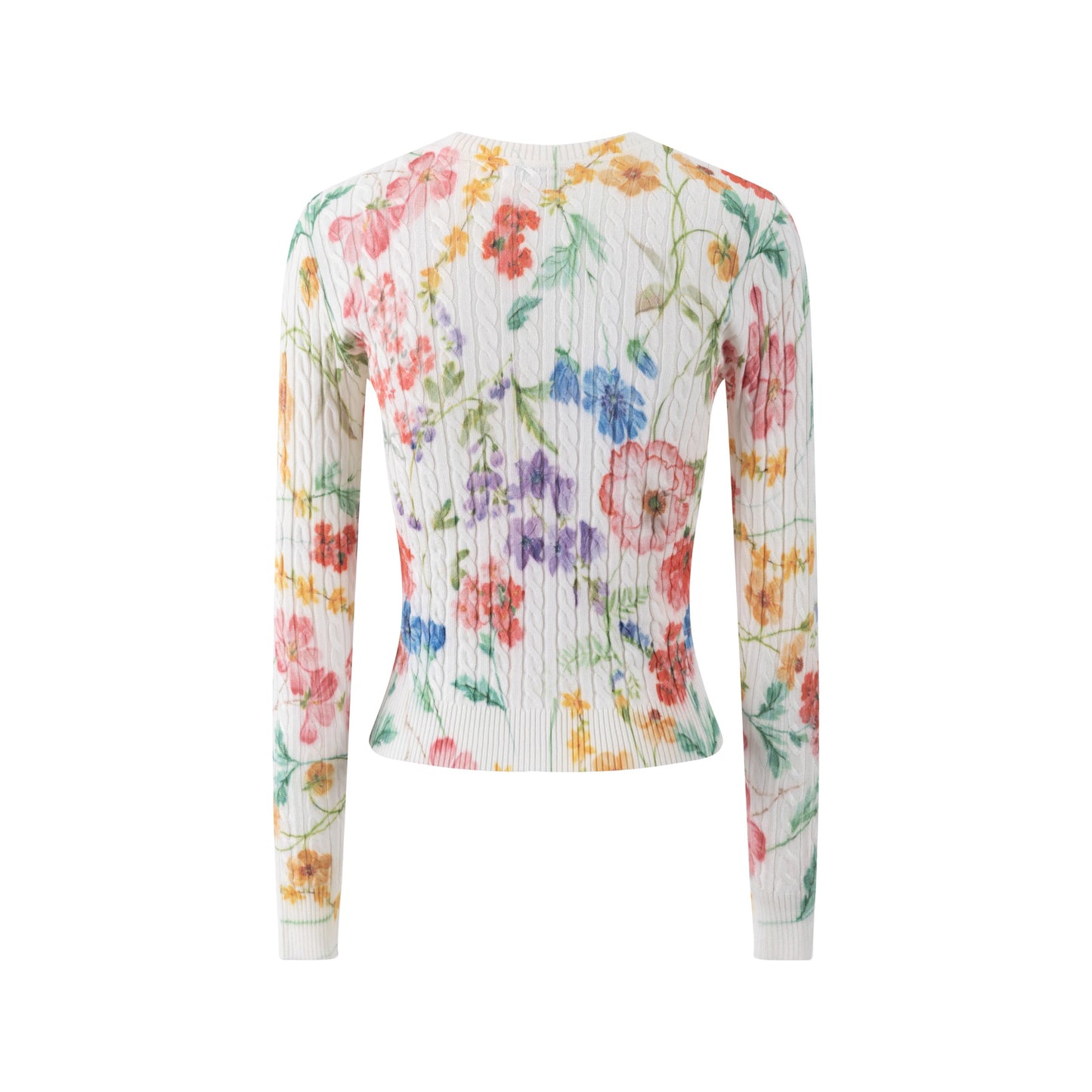 White Base Floral Cable Knit Top