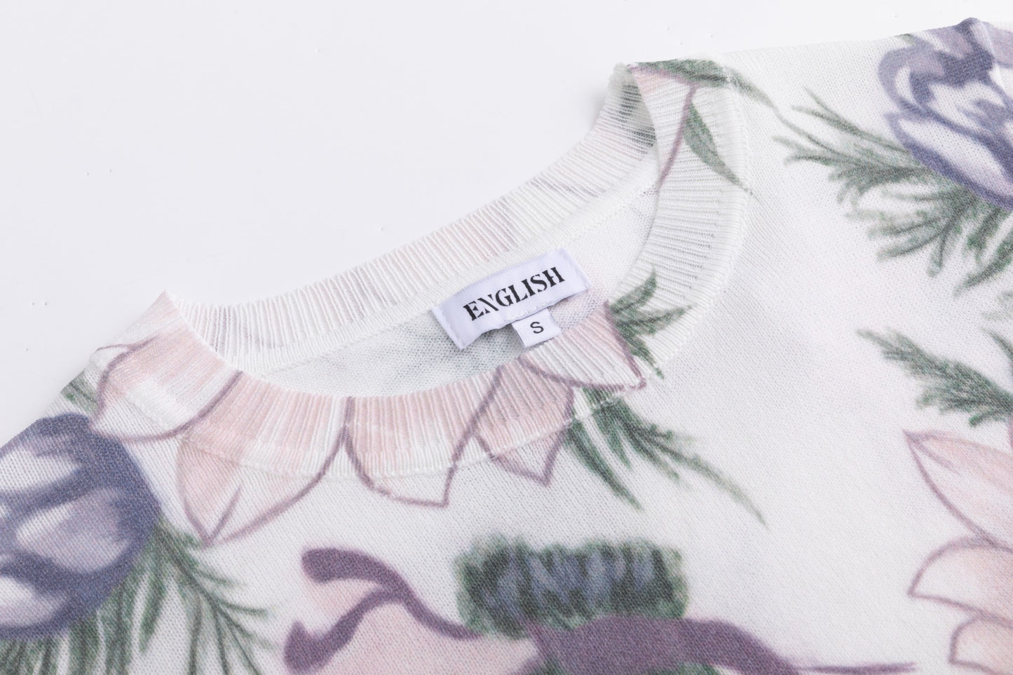 White Knit Top With Pink Floral Print